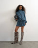 Topshop Funnel Bubble Dress In Mid Blue