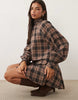 High Neck Mini Dress With Dropped Waist In Tan Check