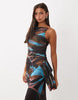 High Neck Printed Mesh Maxi Dress