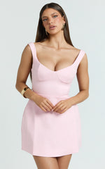 Pietra Mini Dress - Off Shoulder Gathered Bodycon Dress in Pale Pink