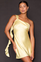 Nikki Light Yellow Satin Ruffled Sash Mini Dress