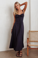 Zaira Tied Bust Lace-Up Maxi Dress Navy
