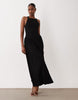 Crinkle Built Up Cross Back Midi Dress In Black