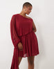 Curve Mesh Asymmetric Extreme One Sleeve Mini Dress In Berry