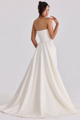 ivory satin strapless bridal gown