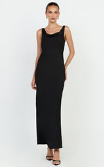 Harlow Maxi Dress - Cowl Neck Scooped Back Slip Dress in Black