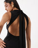High Neck Slinky Maxi Dress With Lace Godets And Open Back In Black