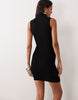 Varigated Knit Rib Sleeveless Funnel Neck Mini Dress In Black