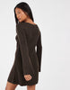 Only Petite Boatneck Knitted Mini Skater Dress In Brown