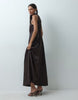 Yas Halter Neck Scarf Tie Satin Maxi Dress In Chocolate Brown
