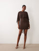 Gina Tricot High Neck Mesh Cape Mini Dress In Dark Brown