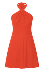 Louie Mini Dress - Linen Halter Neck Dress in Orange