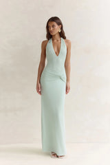 Seaside Glow Halter Maxi Dress Sage