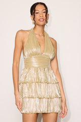 Carrie Champagne Metallic Tiered Mini Dress