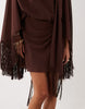 Shoulder Pad Tie Neck Fringe Sleeve Mini Dress In Brown