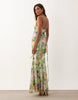 Mesh Exposed Seam Sculpted Cupped Maxi Dress In Green Floral Print