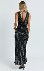 Blanca Midi Dress - Cowl Neck Bias Cut Dress in Black Polka Dot