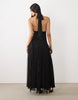 Lace & Beads Dobby Halter Neck Ruffle Skirt Maxi Dress In Black