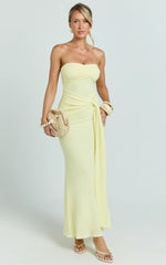 Aria Midi Dress - Strapless Tie Waist Dress in Lemon