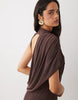 Backless Drape Sleeveless Maxi Dress In Brown
