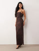 Printed Mesh Strappy Midi Dress In Paisley Print