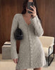 Na-Kd Knitted Wool Blend Cardigan Mini Dress In Beige Melange