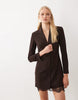 Forever New Tailored V Neck Lace Hem Blazer With Belt Mini Dress In Chocolate