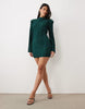 Exaggerated Sleeve Plisse Mini Dress In Emerald Green