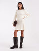 Vero Moda Long Sleeve Boat Neck Knitted Mini Dress In Cream