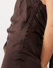 Halter Neck Scarf Detail Asymmetric Satin Midaxi Dress In Dark Chocolate