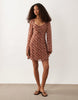 Wednesday'S Girl Floaty Angel Sleeve Dress In Brown Tartan