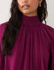 High Neck Drape Chiffon Maxi Dress With Neck Tie In Purple