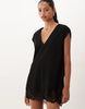 Cord V Neck Lace Trim Mini Shift Dress In Black