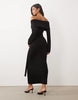 Pretty Lavish Knitted Bardot Tie Detail Maxi Dress In Black