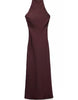 Na-Kd Halterneck Satin Maxi Dress In Plum