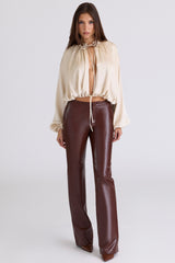 ecru satin open front blouse