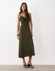 New Look Satin Cowl Neck Midi Dress In Khaki