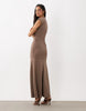Ruched Waist Deep V Maxi Dress In Mocha