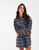 Relaxed Mini Shirt Dress With Contrast Cord Trims In Navy Check