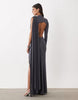 One Shoulder Slinky Maxi Dress With Sweeping Sash Detail In  Charcoal