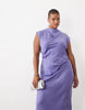 Curve High Neck Pleated Bodice Midi Dress In Lavender
