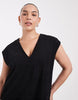 Curve Relaxed V Neck Mini Dress With Dropped Waist In Cord In Black