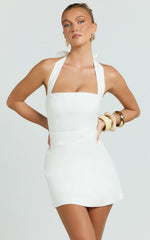 Tamika Mini Dress - Halter Neck Gathered A Line Mini Dress in Off White