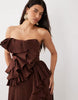 Asos Luxe Bandeau Pleated Maxi Dress In Chocolate