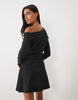 Supersoft Slash Neck Long Sleeve Mini Dress In Black
