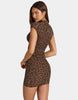 Oh Polly Printed Mesh Mandarin Collar Cap Sleeve Bodycon Mini Dress In Leopard