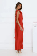 Whispered Flame Satin Maxi Dress Red
