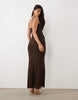 Tiger Mist Ginny Corset Detail Drape Waist Maxi Dress In Chocolate