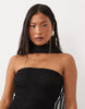 Lace & Beads Petite Tulle Strapless Ruched Scarf Detail Maxi Dress In Black