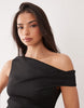 Off Shoulder Sculpted Mini Dress In Black Scuba-Style Fabric